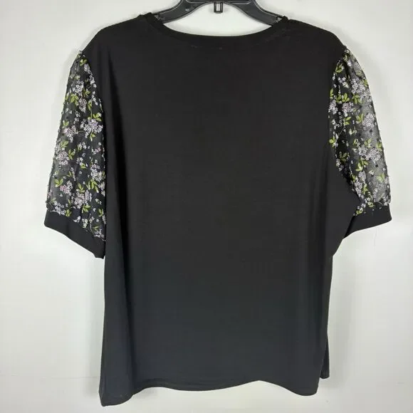 CeCe Swiss Dot Blouse Woman’s Sz 2X Plus Black Short Sleeve Coquette Romantic - Picture 5 of 8